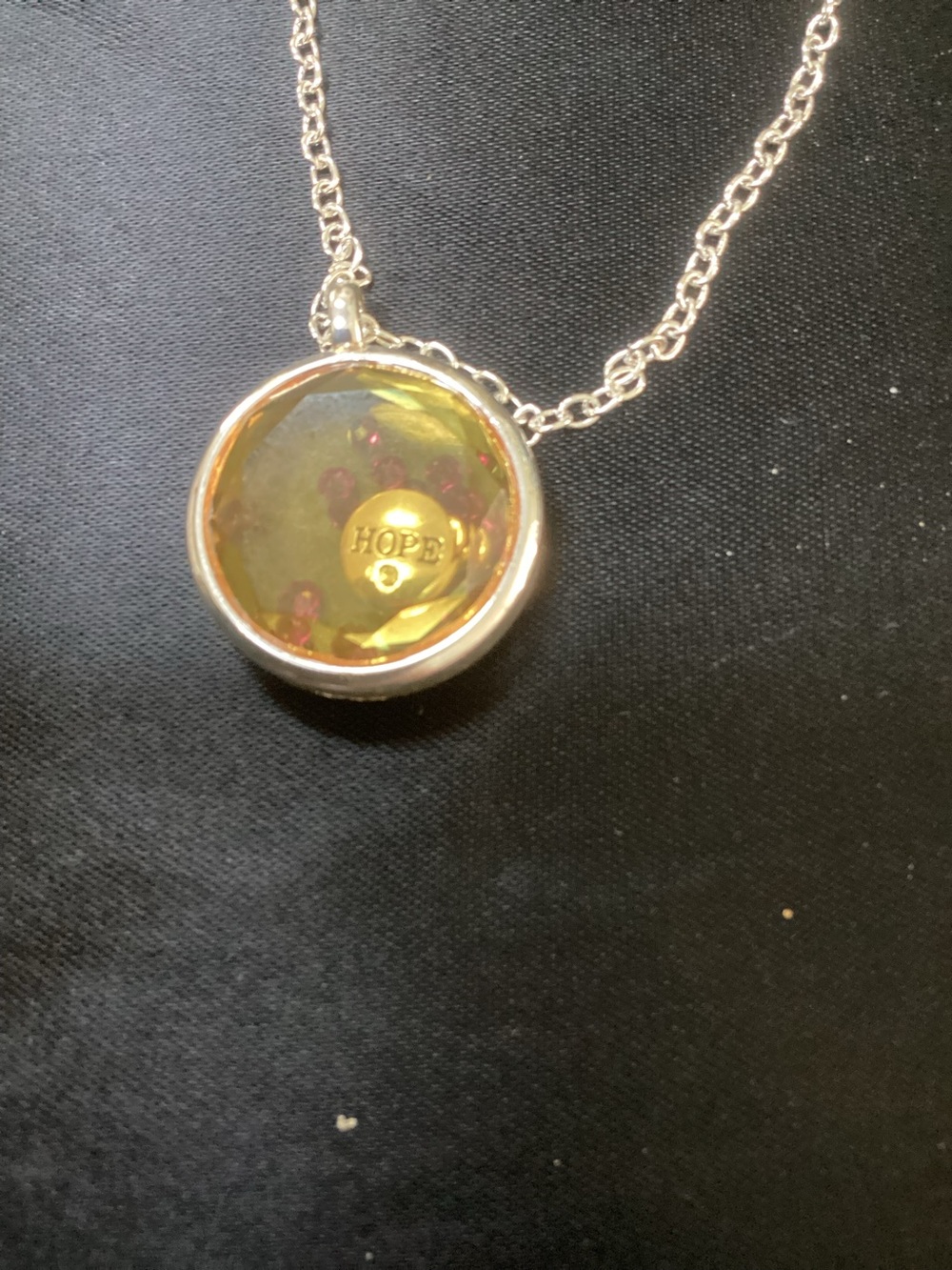 Avon Gold-Tone HOPE Round Pendant Necklace with Yellow Faceted Center